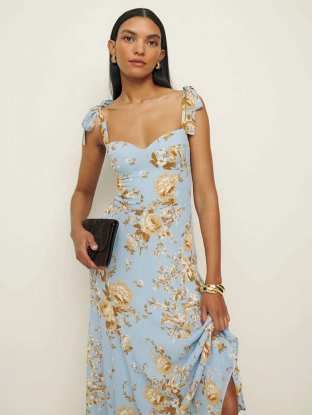 NWOT Reformation Nadira Dress in Heavenly Blue Floral Midi Tie Straps Size 0